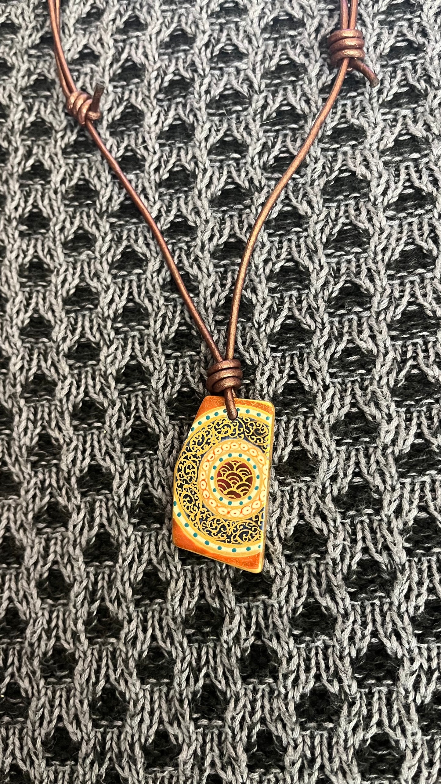 Hand-painted Reversible Japanese Ceramic Necklace: Okurimono