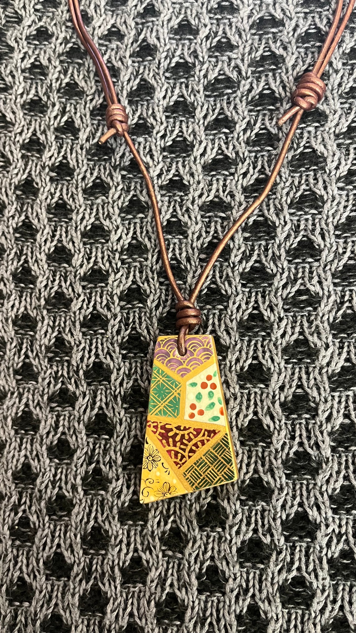 Hand-painted Reversible Japanese Ceramic Necklace: Yume