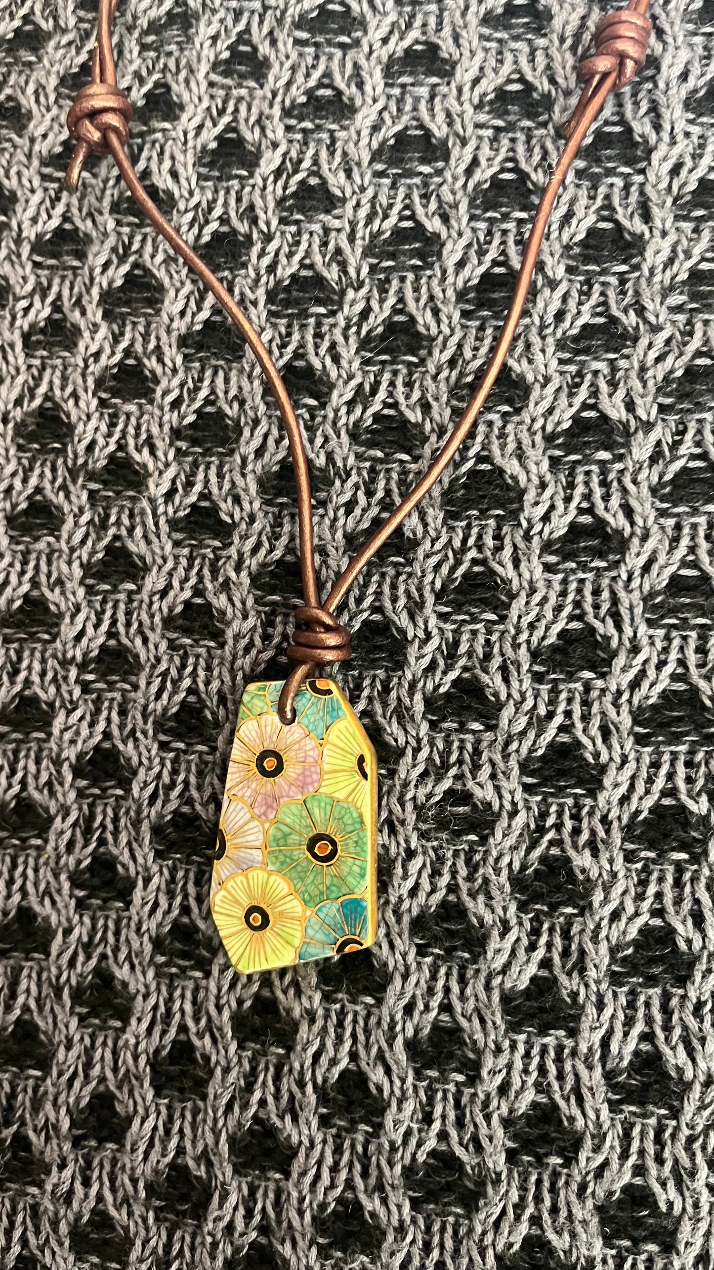 Hand-painted Reversible Japanese Ceramic Necklace: Yuyake