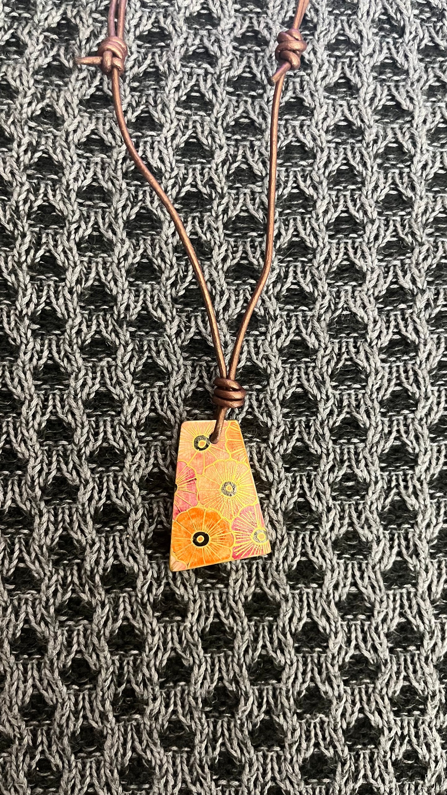 Hand-painted Reversible Japanese Ceramic Necklace: Tsutsuji