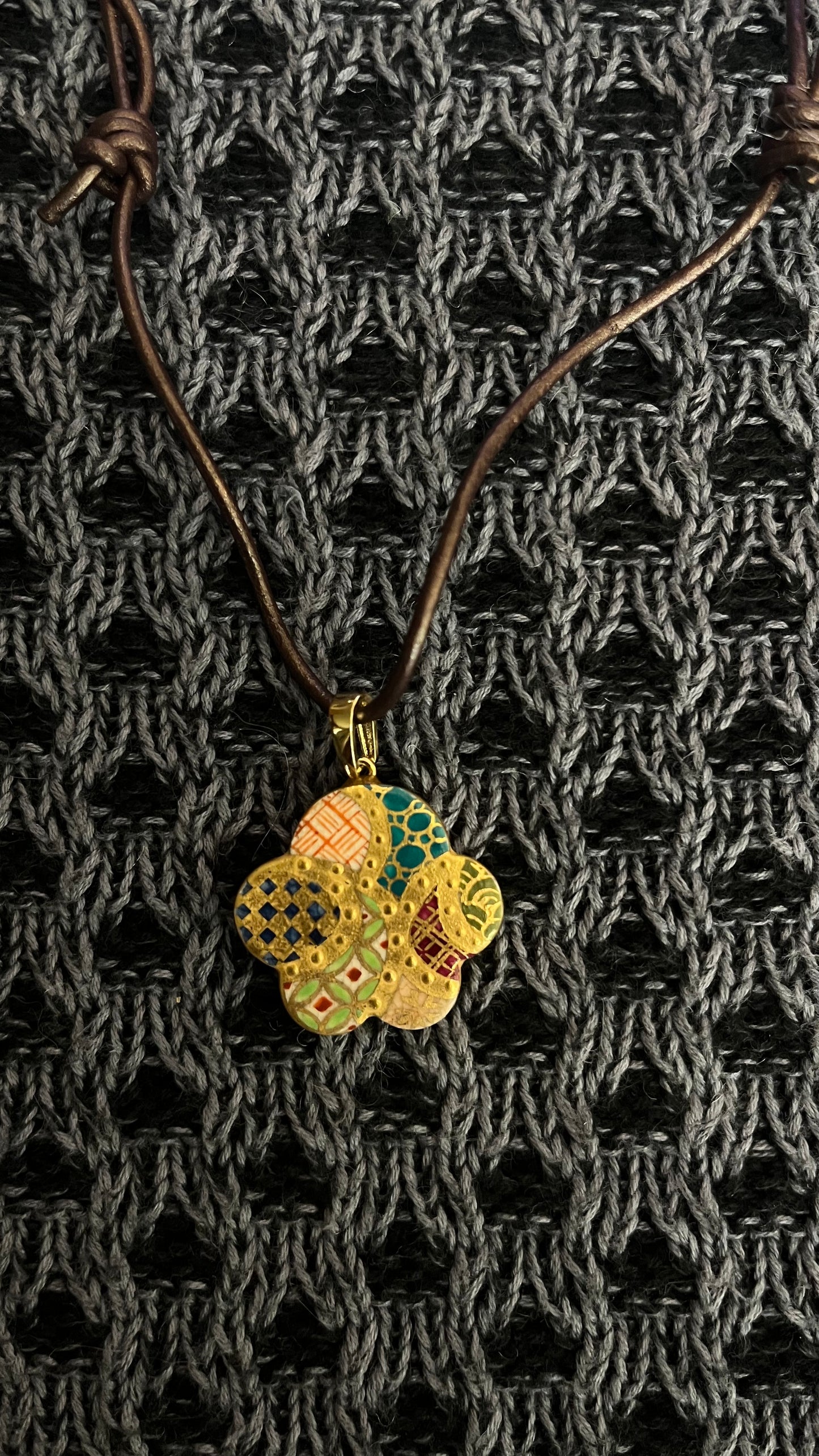 Hand-painted Reversible Japanese Ceramic Necklace: Sakura