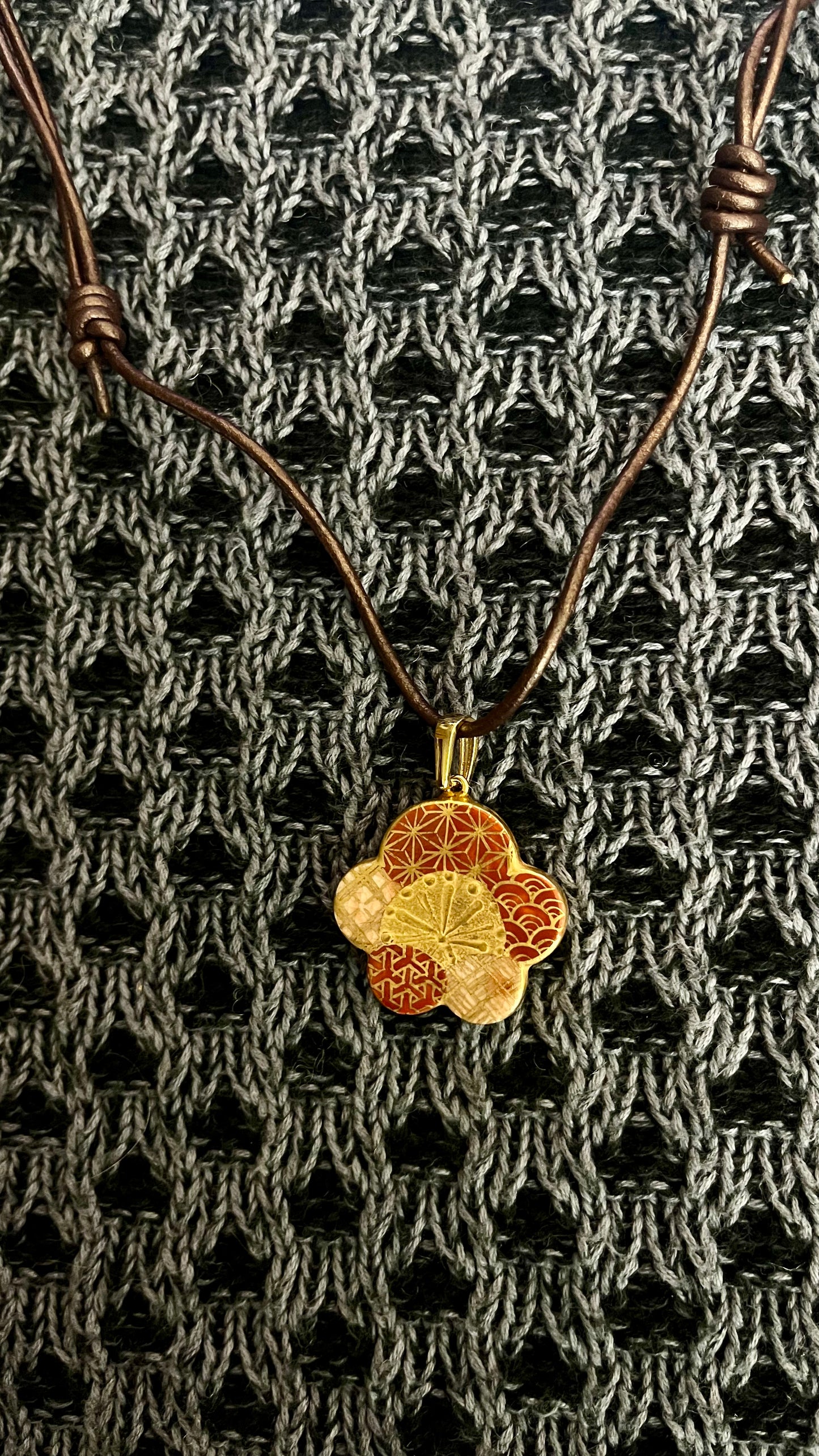 Hand-painted Reversible Japanese Ceramic Necklace: Sakura