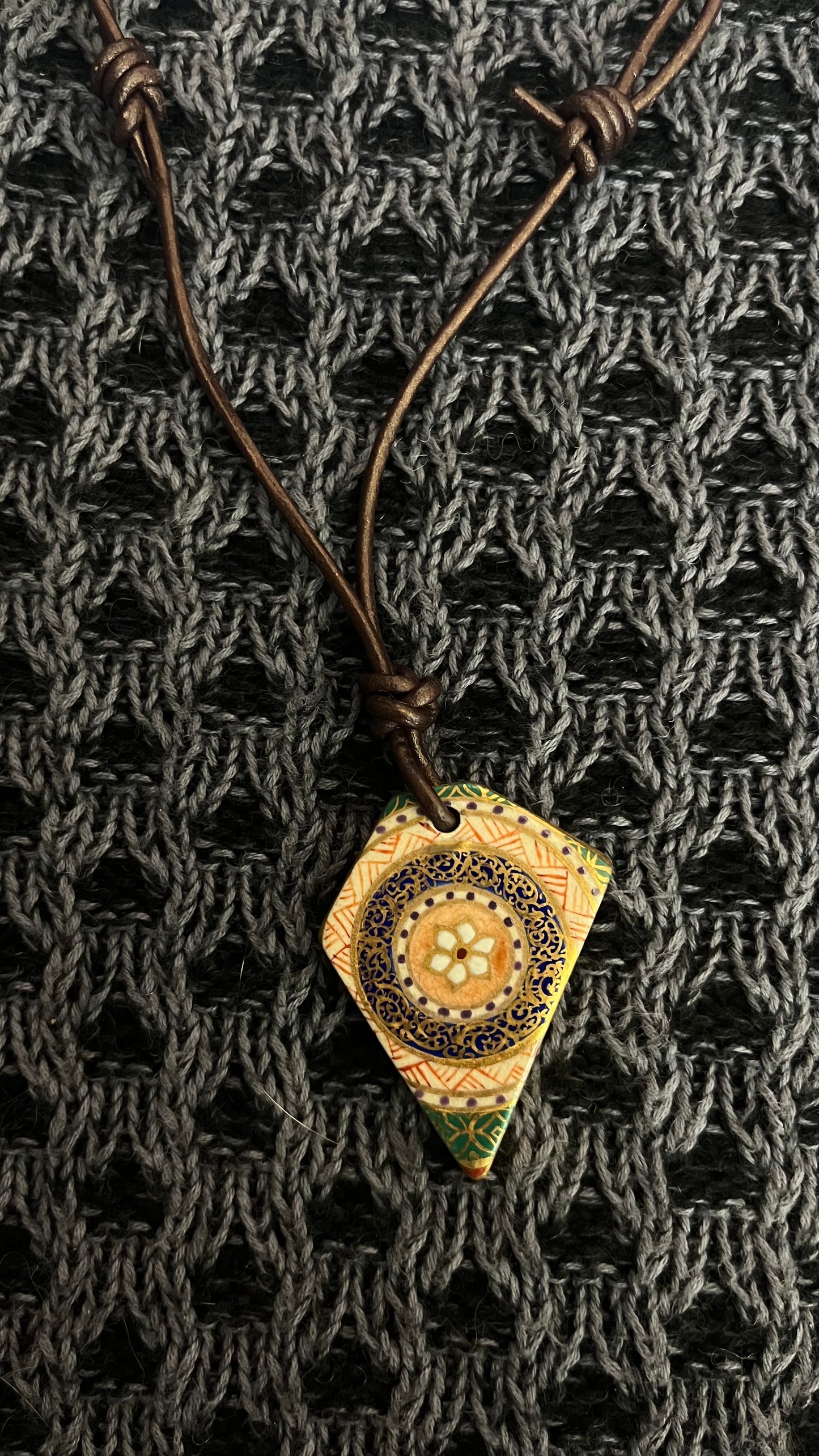 Hand-painted Reversible Japanese Ceramic Necklace: Kotobuki