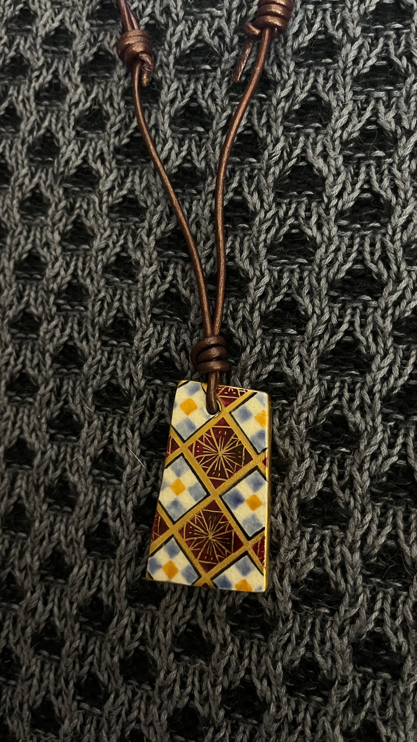 Hand-painted Reversible Japanese Ceramic Necklace: Hana
