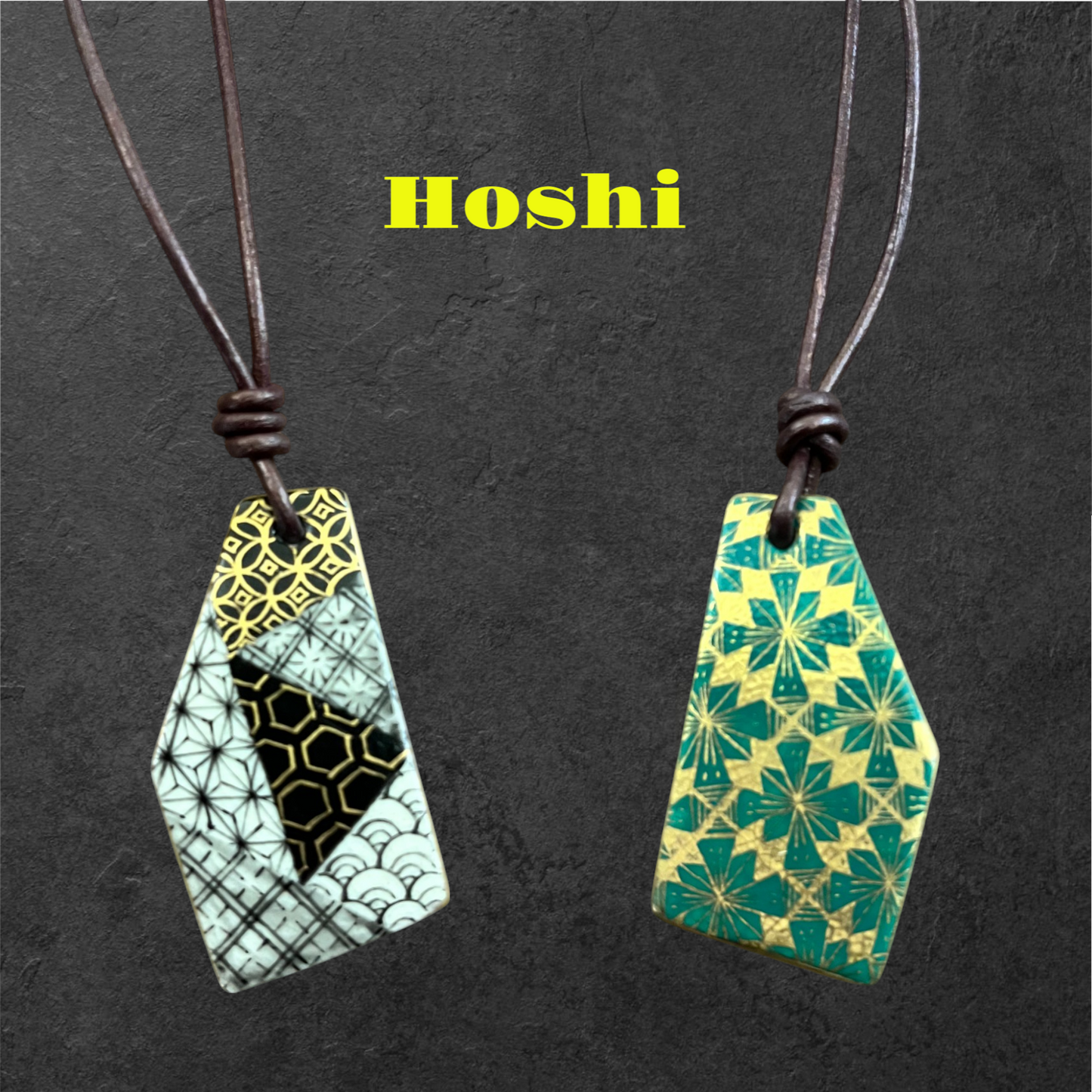 Hand-painted Reversible Japanese Ceramic Necklace: Hoshi