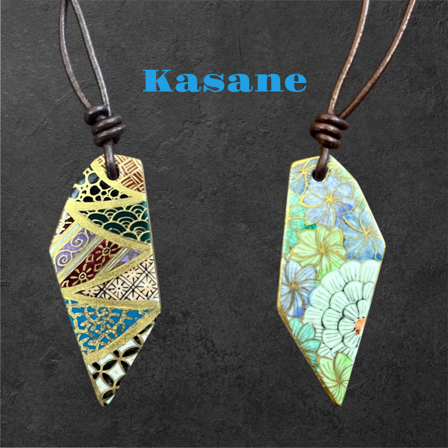 Hand-painted Reversible Japanese Ceramic Necklace: Kasane