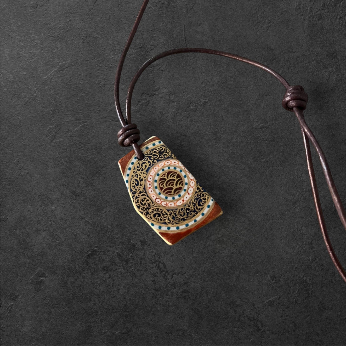 Hand-painted Reversible Japanese Ceramic Necklace: Okurimono