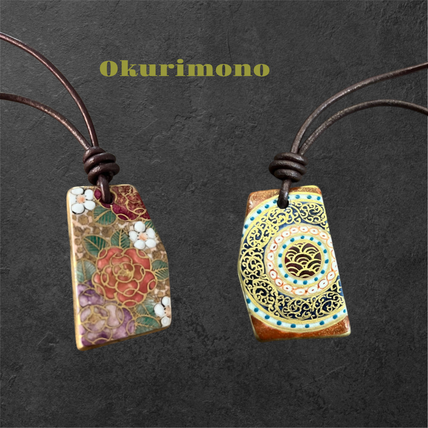 Hand-painted Reversible Japanese Ceramic Necklace: Okurimono