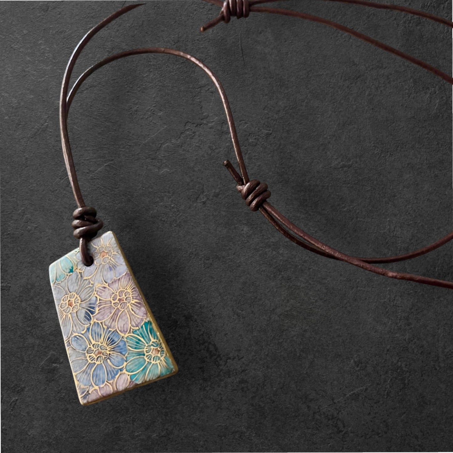 Hand-painted Reversible Japanese Ceramic Necklace: Hana