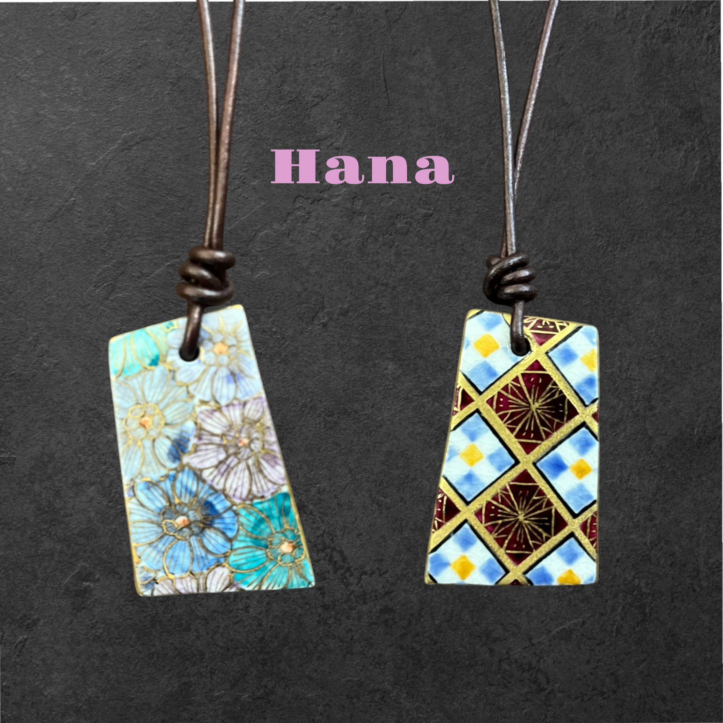 Hand-painted Reversible Japanese Ceramic Necklace: Hana