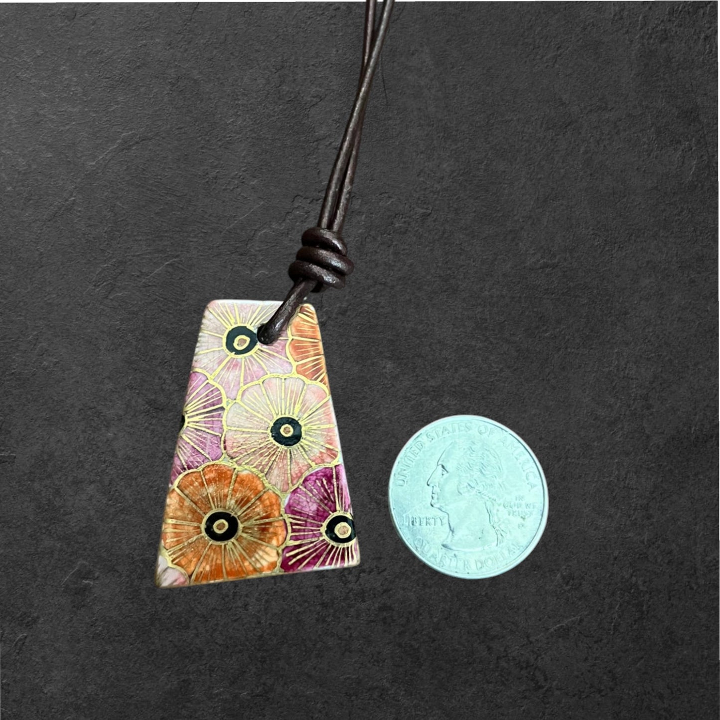 Hand-painted Reversible Japanese Ceramic Necklace: Tsutsuji