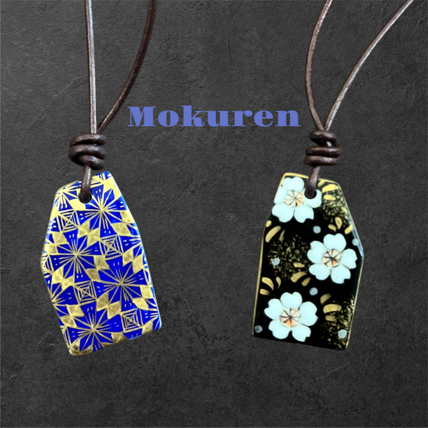 Hand-painted Reversible Japanese Ceramic Necklace: Mokuren
