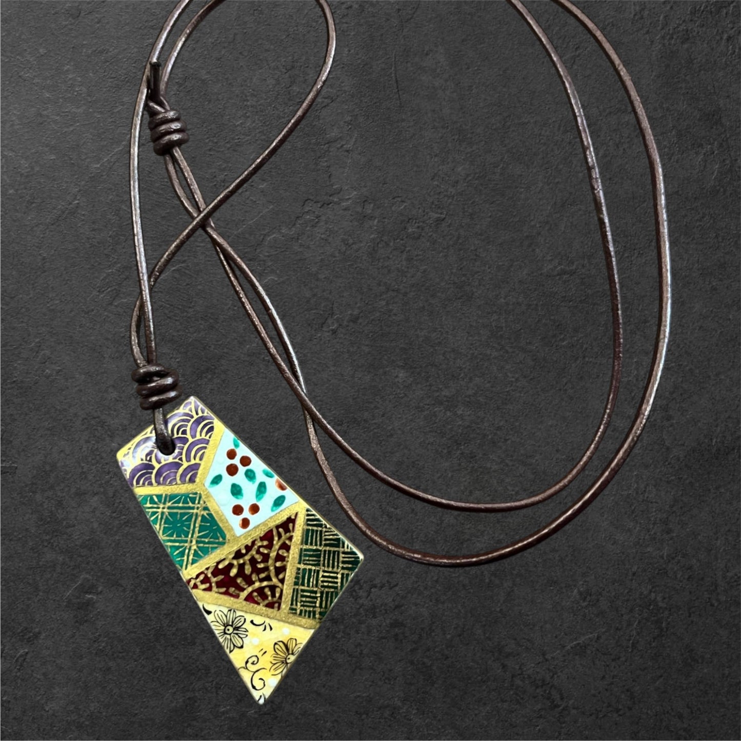 Hand-painted Reversible Japanese Ceramic Necklace: Yume