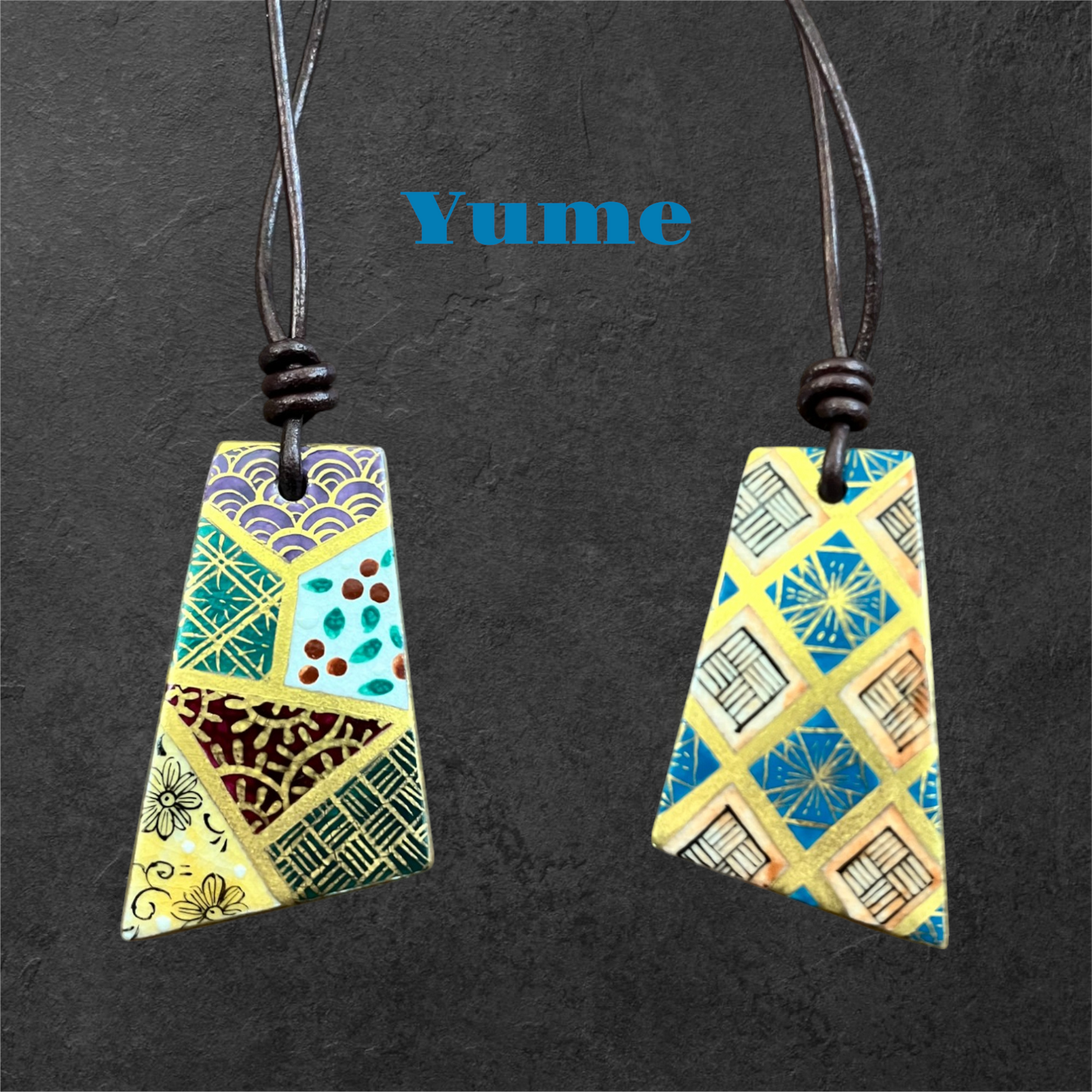 Hand-painted Reversible Japanese Ceramic Necklace: Yume