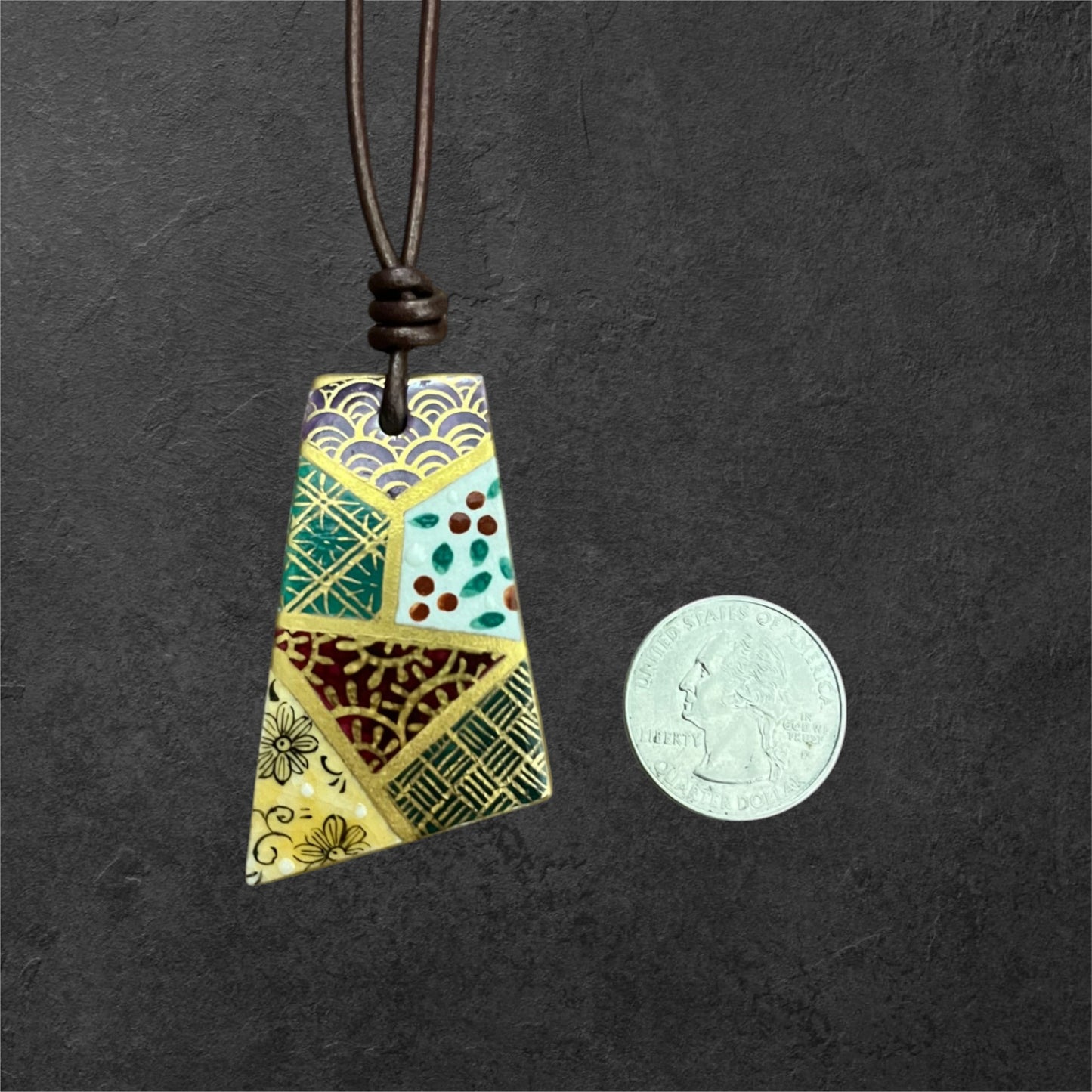 Hand-painted Reversible Japanese Ceramic Necklace: Yume