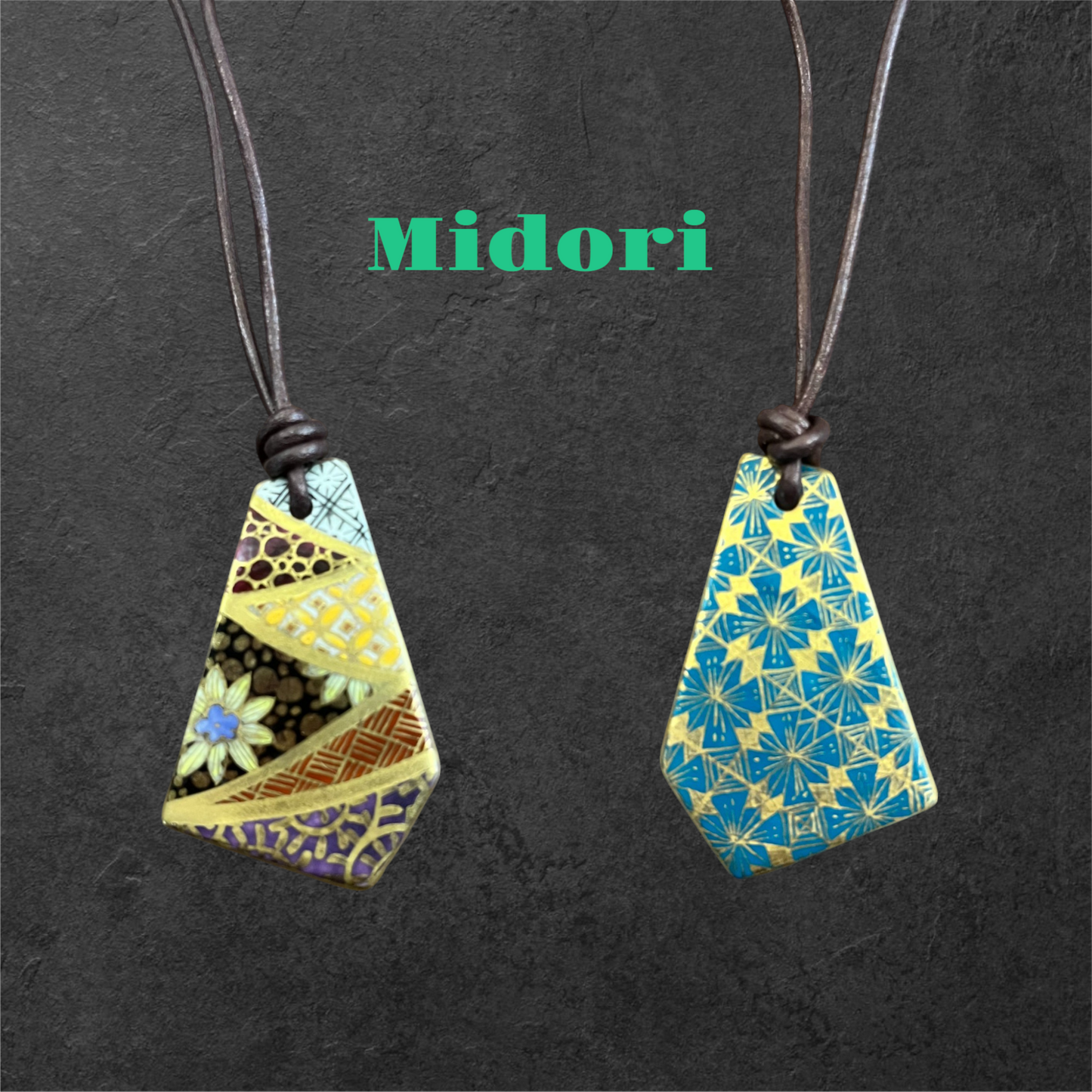 Hand-painted Reversible Japanese Ceramic Necklace: Midori