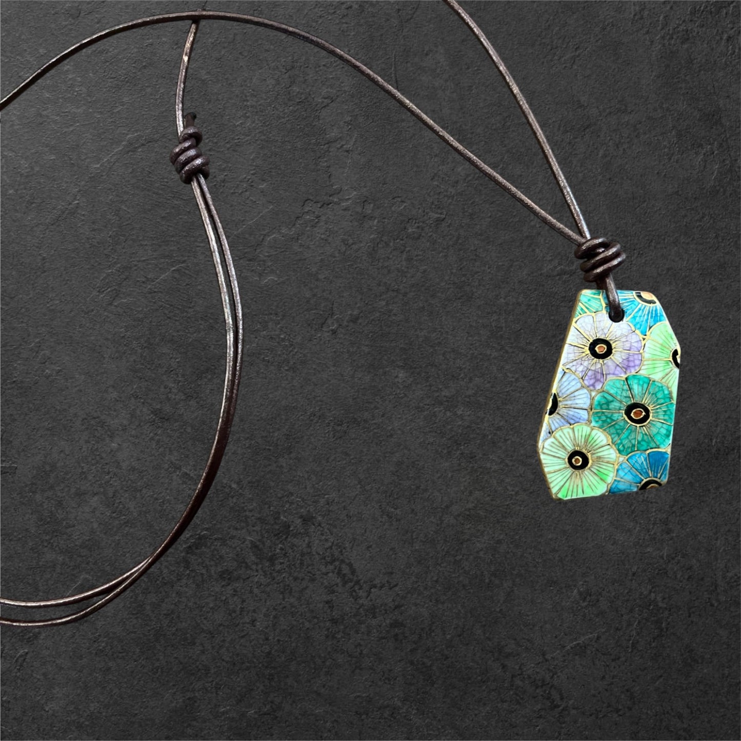 Hand-painted Reversible Japanese Ceramic Necklace: Yuyake