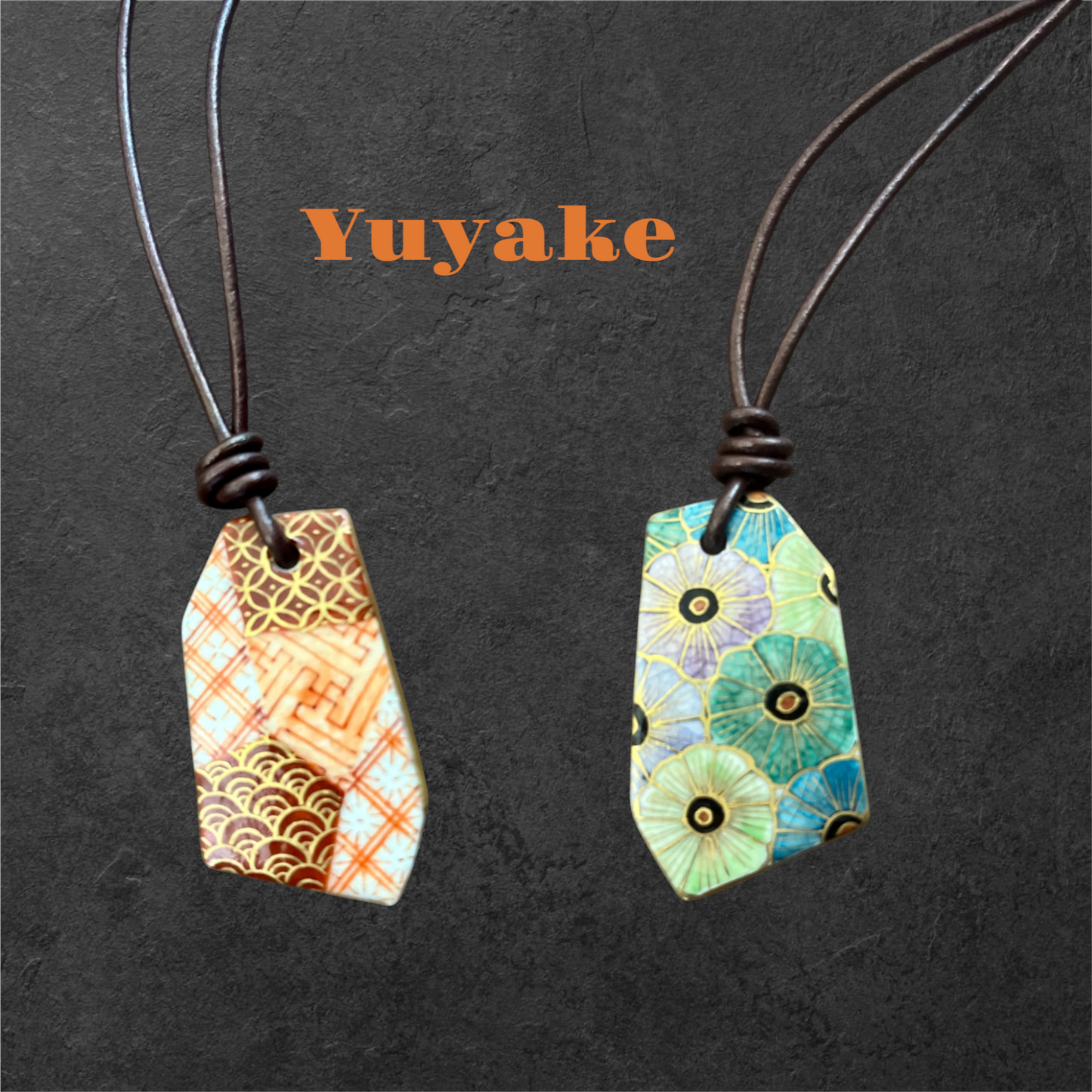 Hand-painted Reversible Japanese Ceramic Necklace: Yuyake