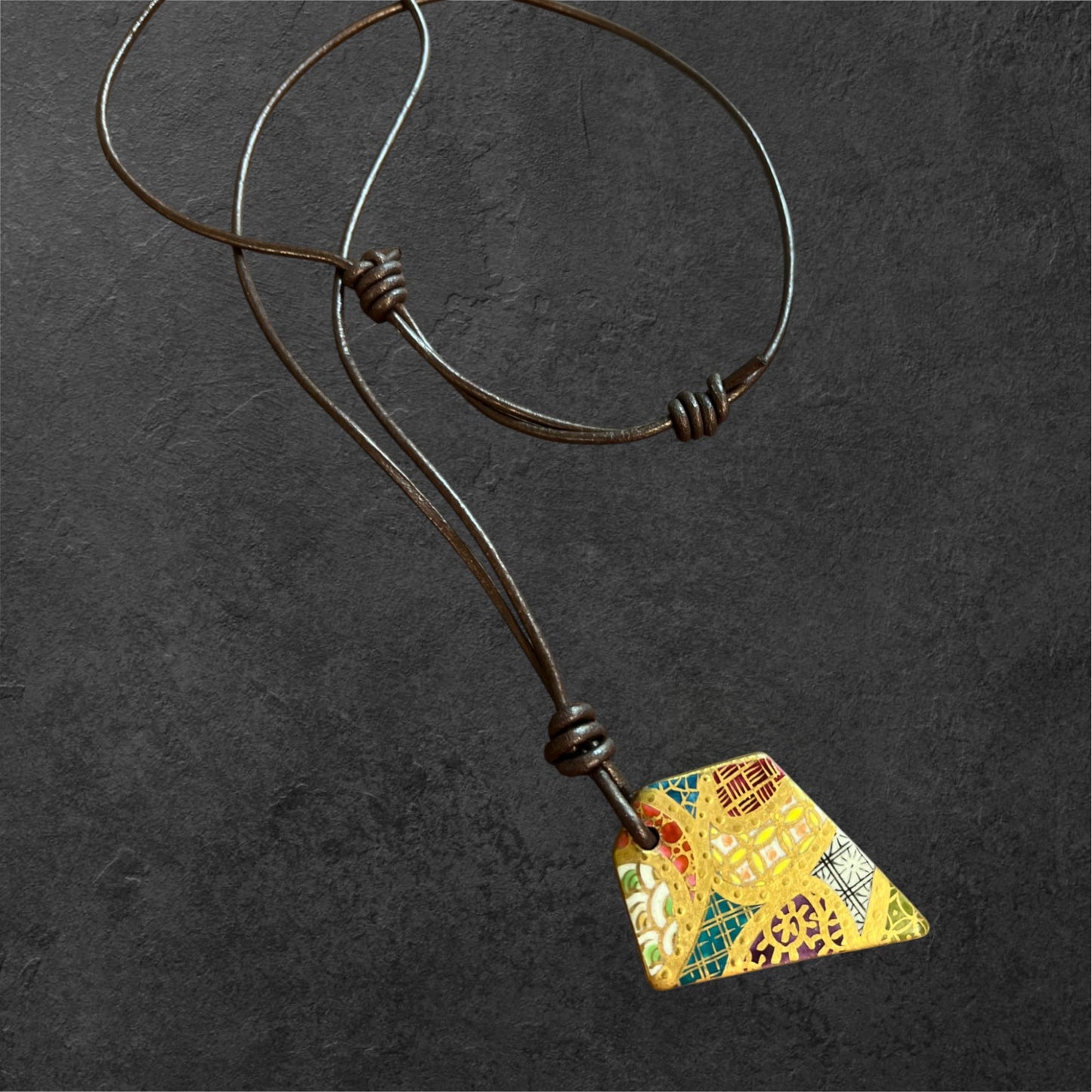 Hand-painted Reversible Japanese Ceramic Necklace: Kotobuki