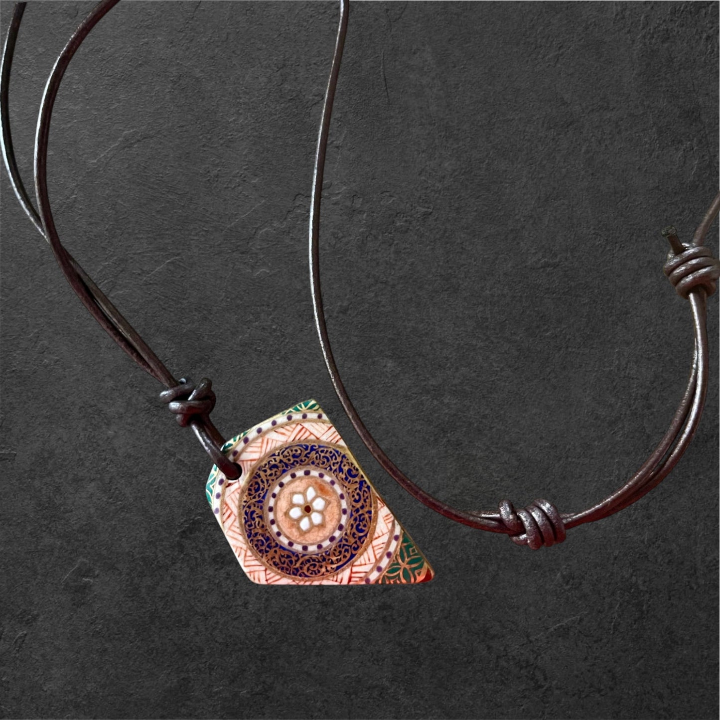 Hand-painted Reversible Japanese Ceramic Necklace: Kotobuki