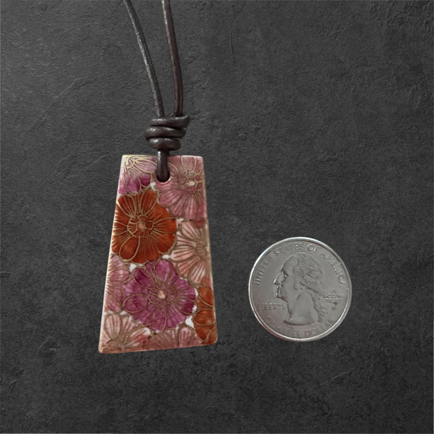 Hand-painted Reversible Japanese Ceramic Necklace: Botan