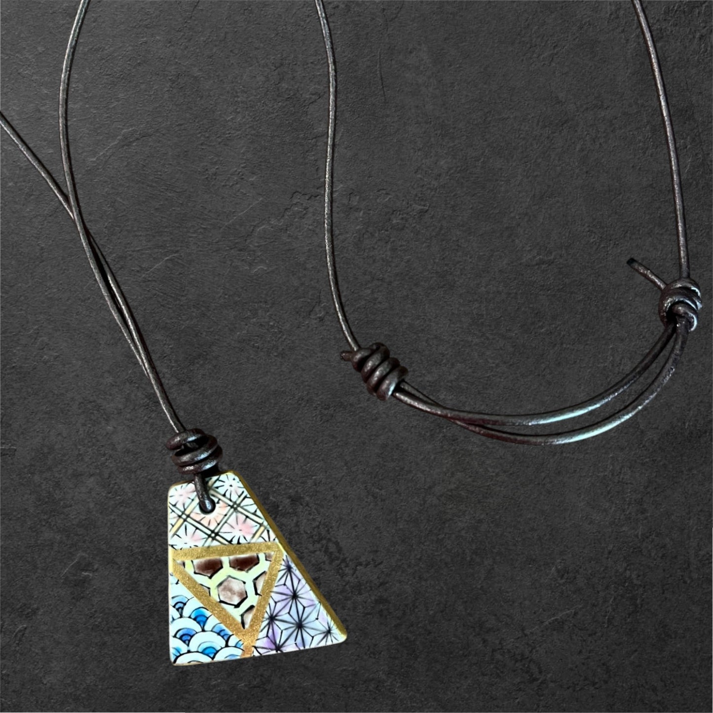 Hand-painted Reversible Japanese Ceramic Necklace: Kiku