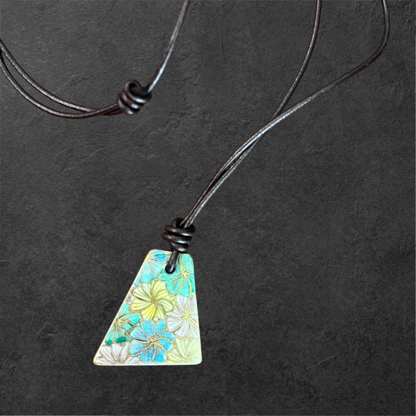Hand-painted Reversible Japanese Ceramic Necklace: Kiku