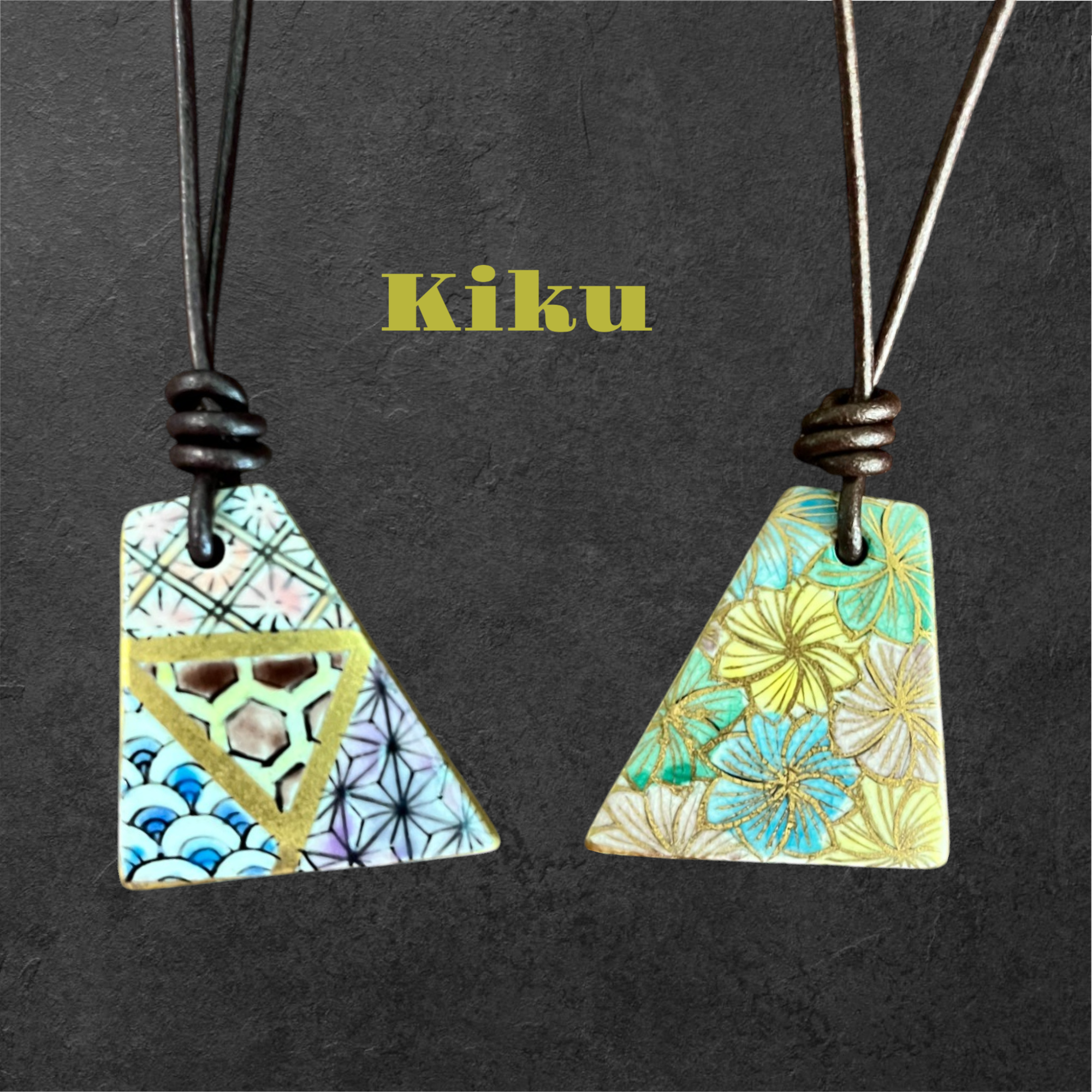 Hand-painted Reversible Japanese Ceramic Necklace: Kiku – Sayumi