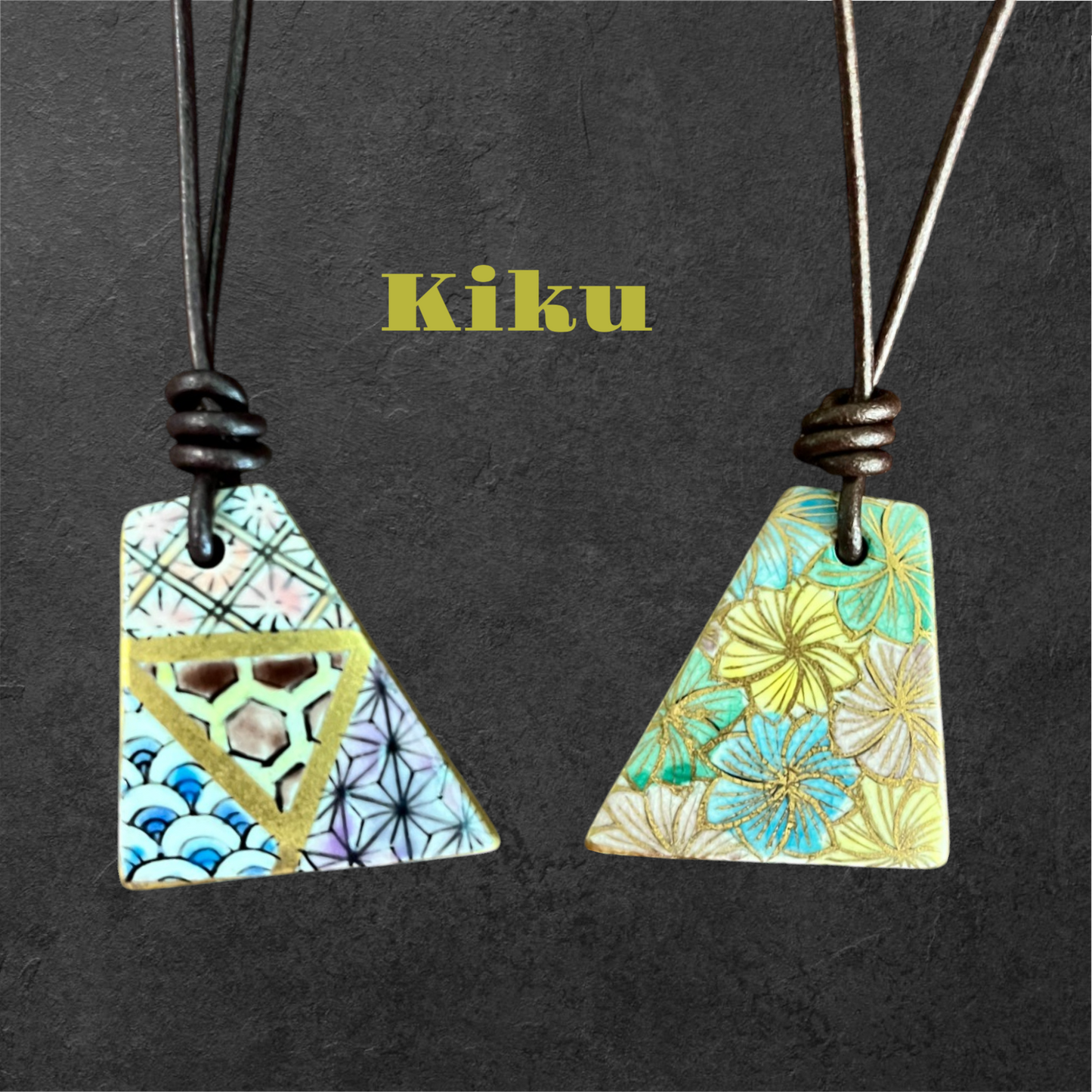 Hand-painted Reversible Japanese Ceramic Necklace: Kiku