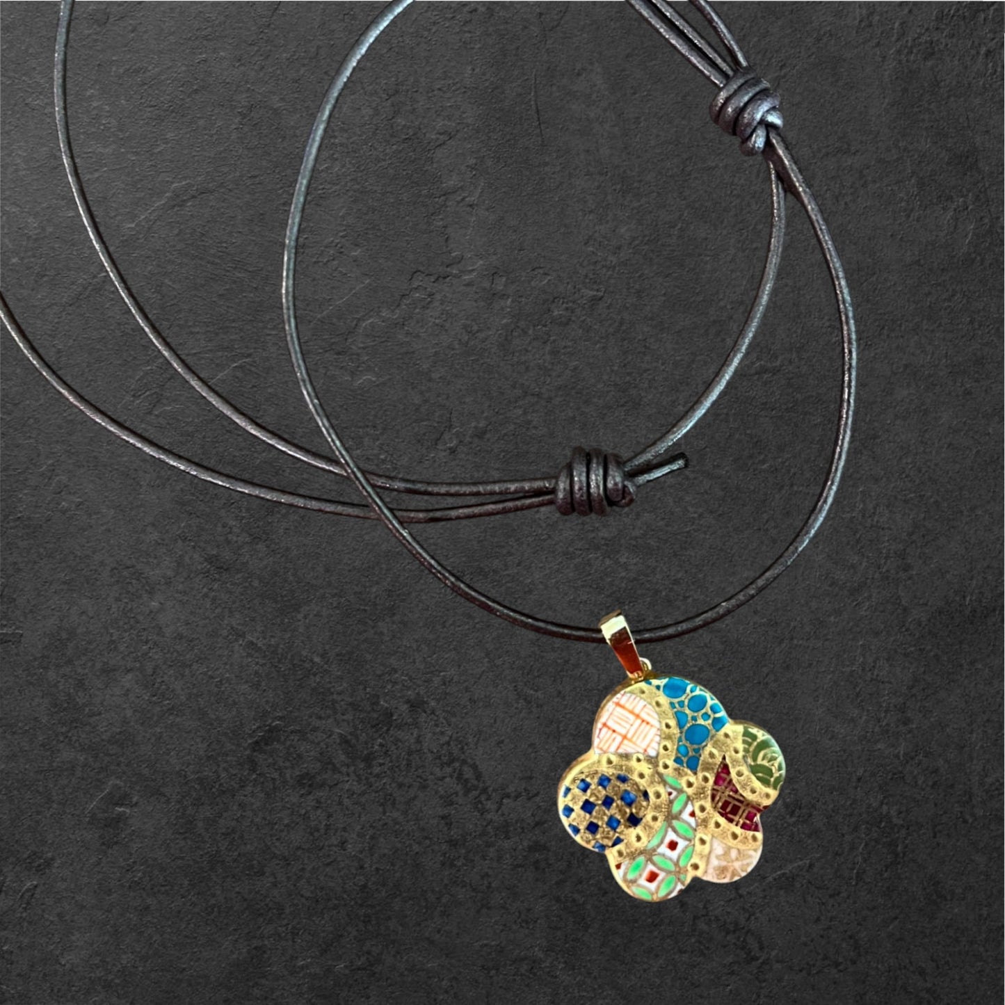 Hand-painted Reversible Japanese Ceramic Necklace: Sakura