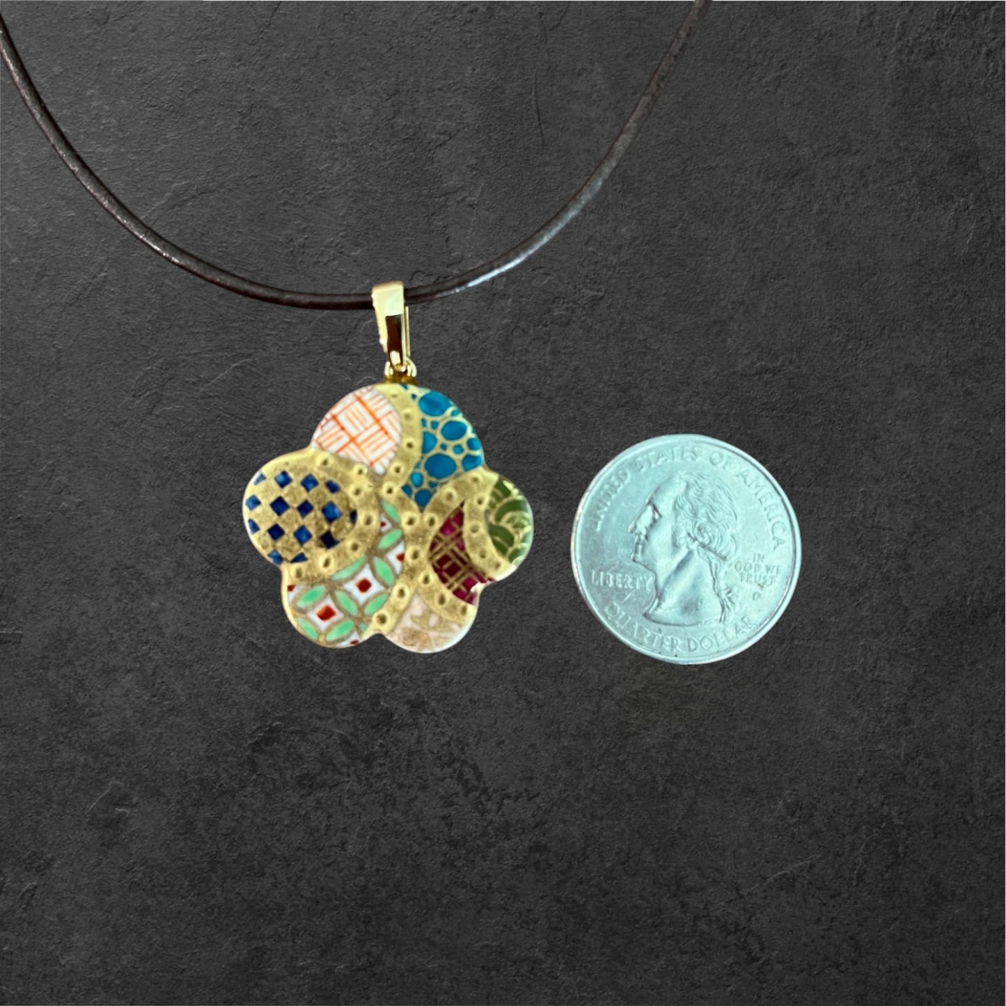 Hand-painted Reversible Japanese Ceramic Necklace: Sakura