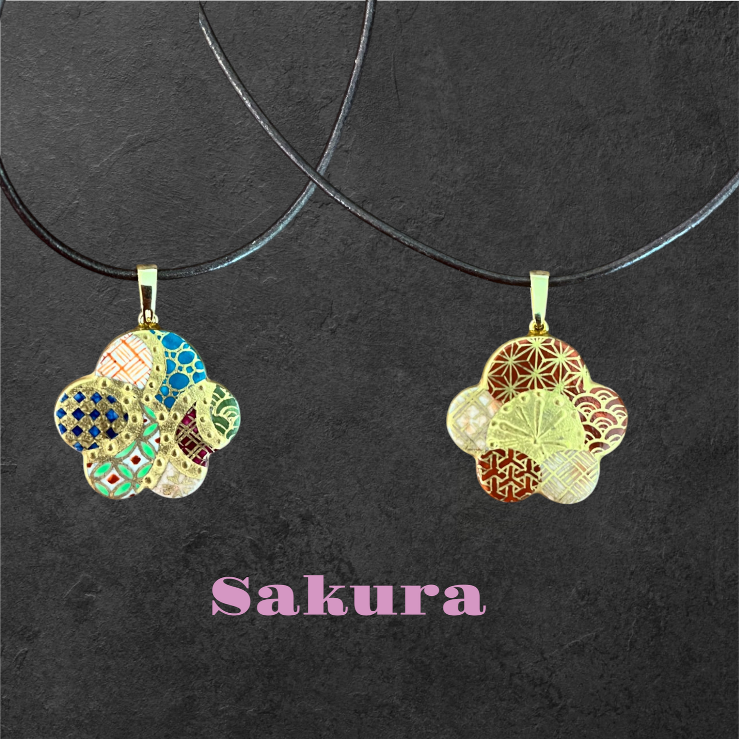 Hand-painted Reversible Japanese Ceramic Necklace: Sakura