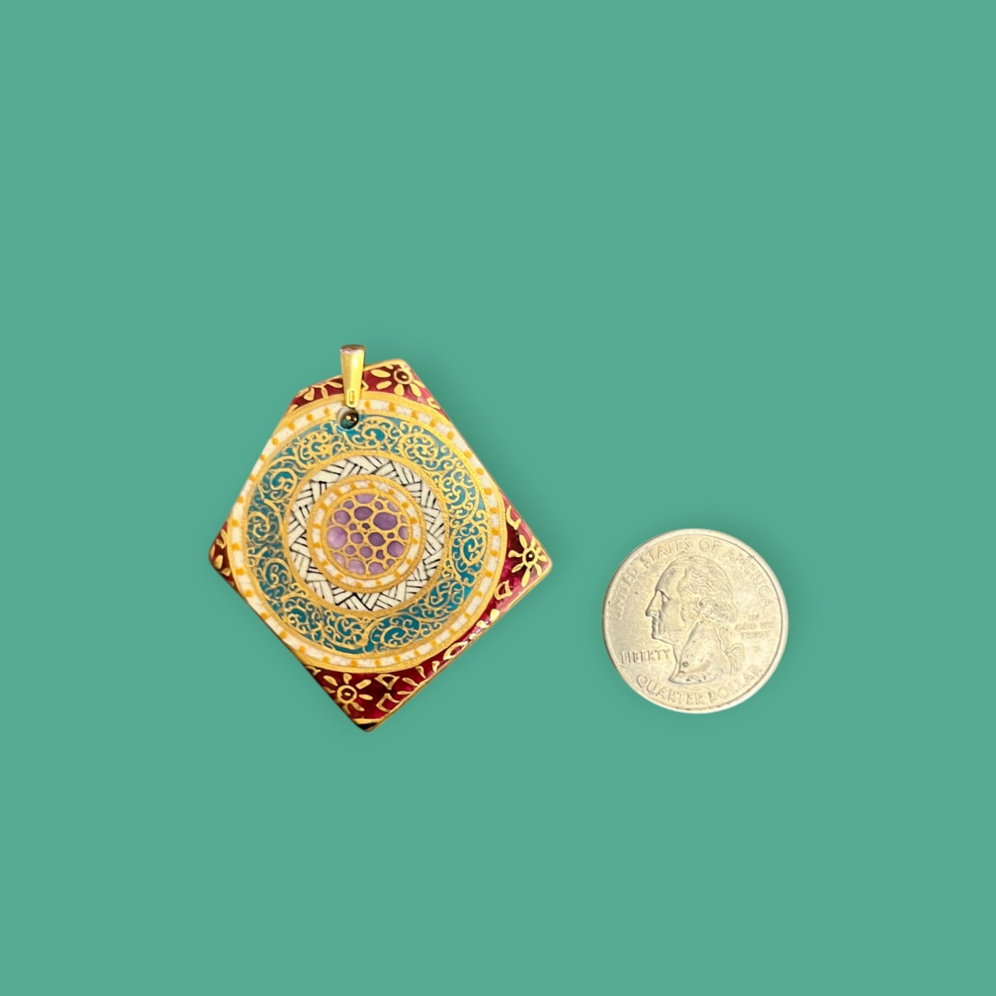 Hand-painted Reversible Japanese Ceramic Pendant: Enman