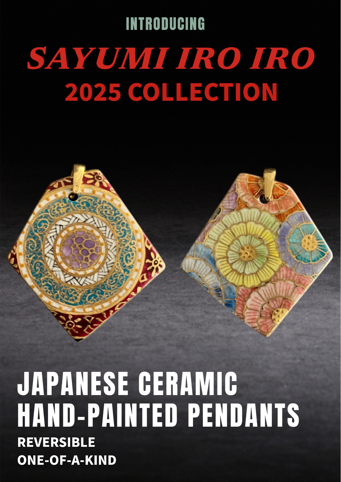Hand-painted Reversible Japanese Ceramic Pendant: Enman