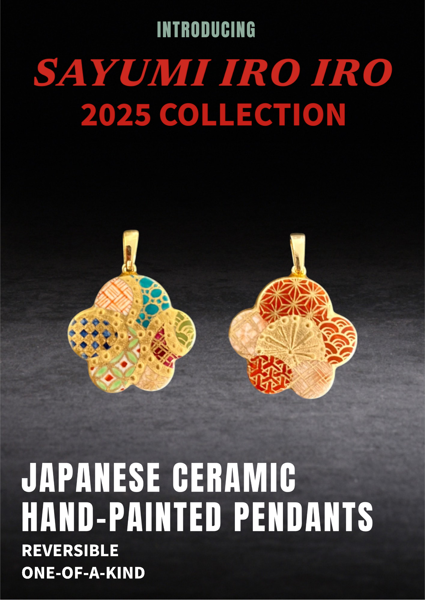 Hand-painted Reversible Japanese Ceramic Necklace: Sakura