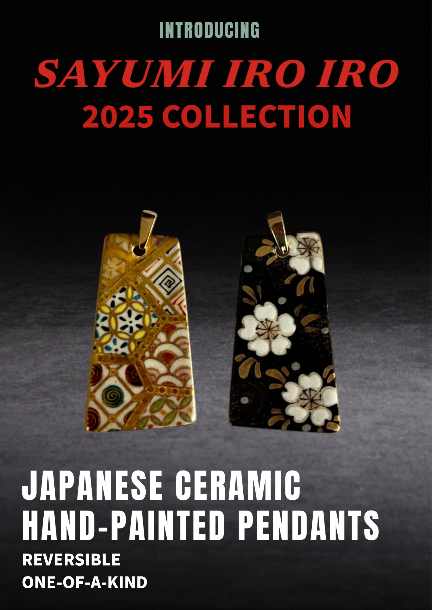 Hand-painted Reversible Japanese Ceramic Pendant: Mirai