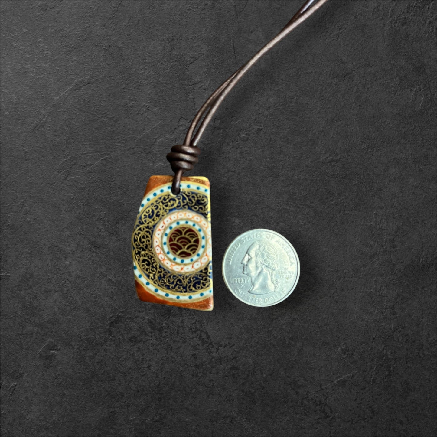Hand-painted Reversible Japanese Ceramic Necklace: Okurimono