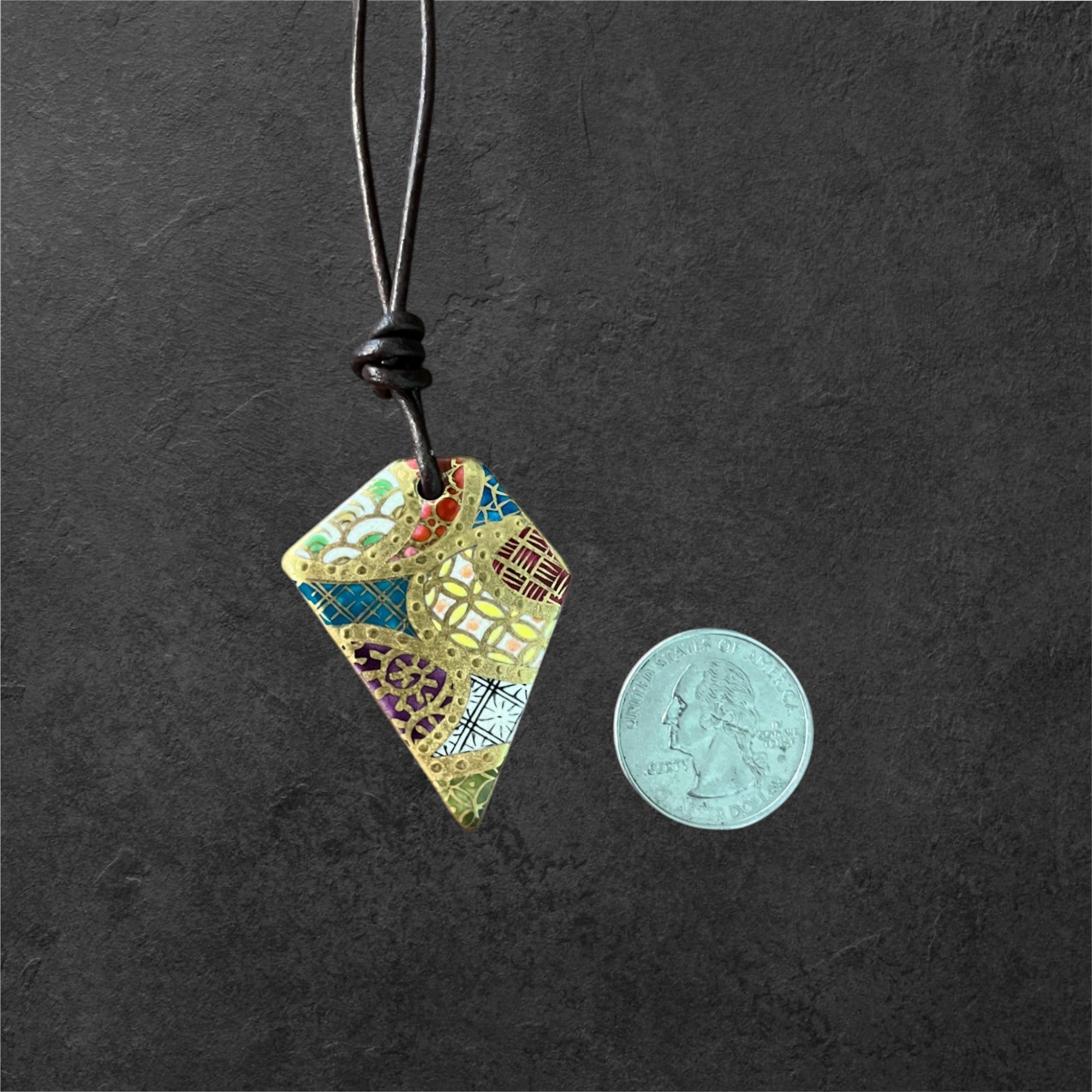 Hand-painted Reversible Japanese Ceramic Necklace: Kotobuki