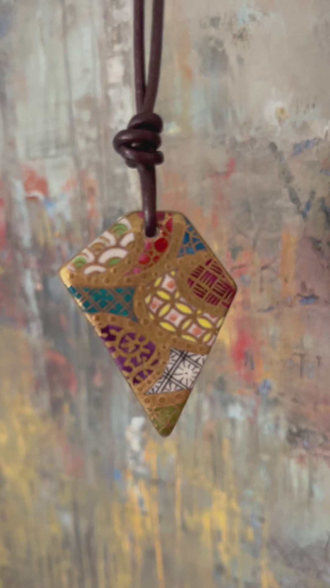 Hand-painted Reversible Japanese Ceramic Necklace: Kotobuki